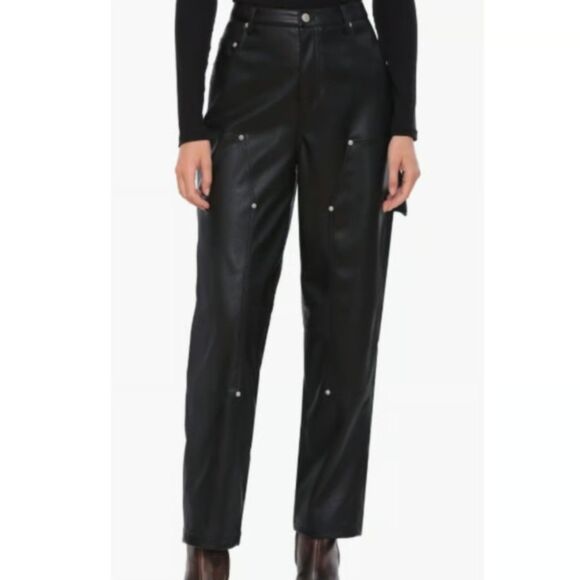Avec Les Filles Black Faux Leather Barrel Leg Pants Size 4 - Picture 1 of 8